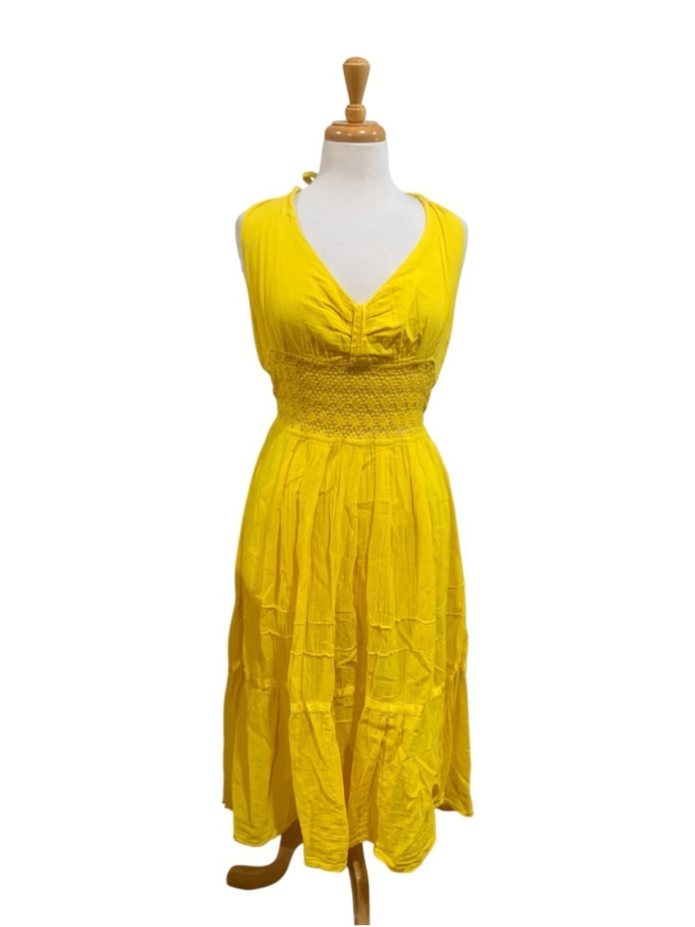 Vntg 70’s Women's Unbranded Yellow gauze Halter neck Midi Dress Size L/XL
